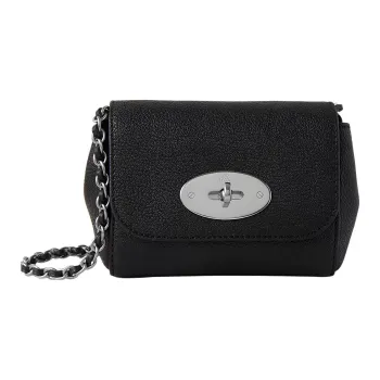 Mulberry Goatskin Crossbody Bag, Shoulder Bag Mini Women's Black & Silver