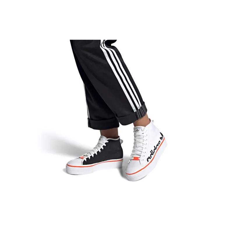 Adidas Originals NIZZA Platform Mid Slip Resistant High Top Skateboard Shoes Women's White Black Orange-6