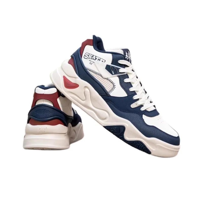 361° Slip-Resistant Height Increasing Mid-Top Skateboard Shoes Men's White Blue-1