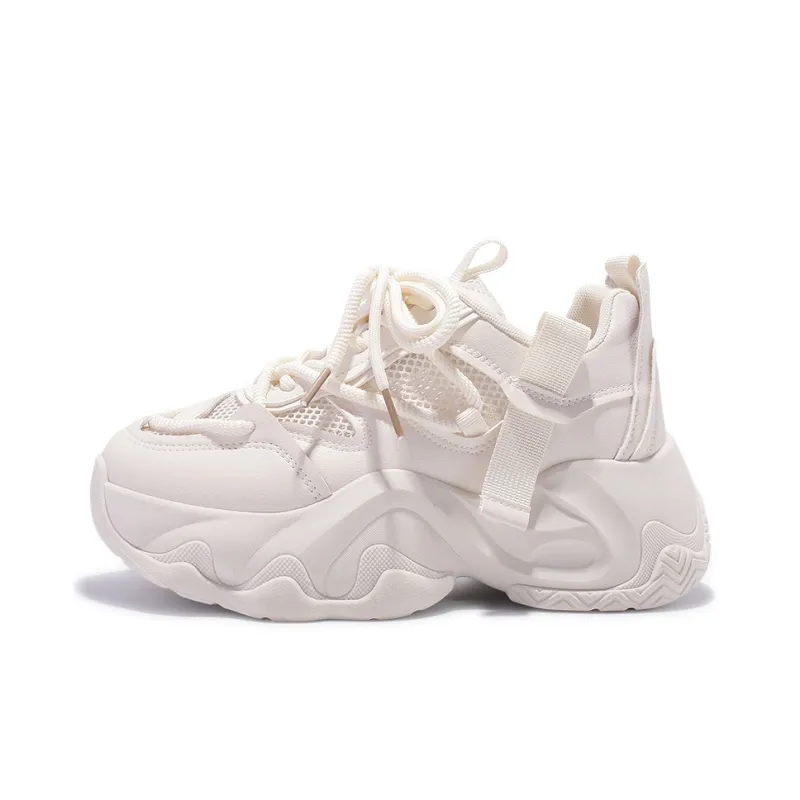 SNXR Anti-Slip Wear-Resistant Waterproof And Breathable Low-Top Chunky Sneakers Women's Beige-86
