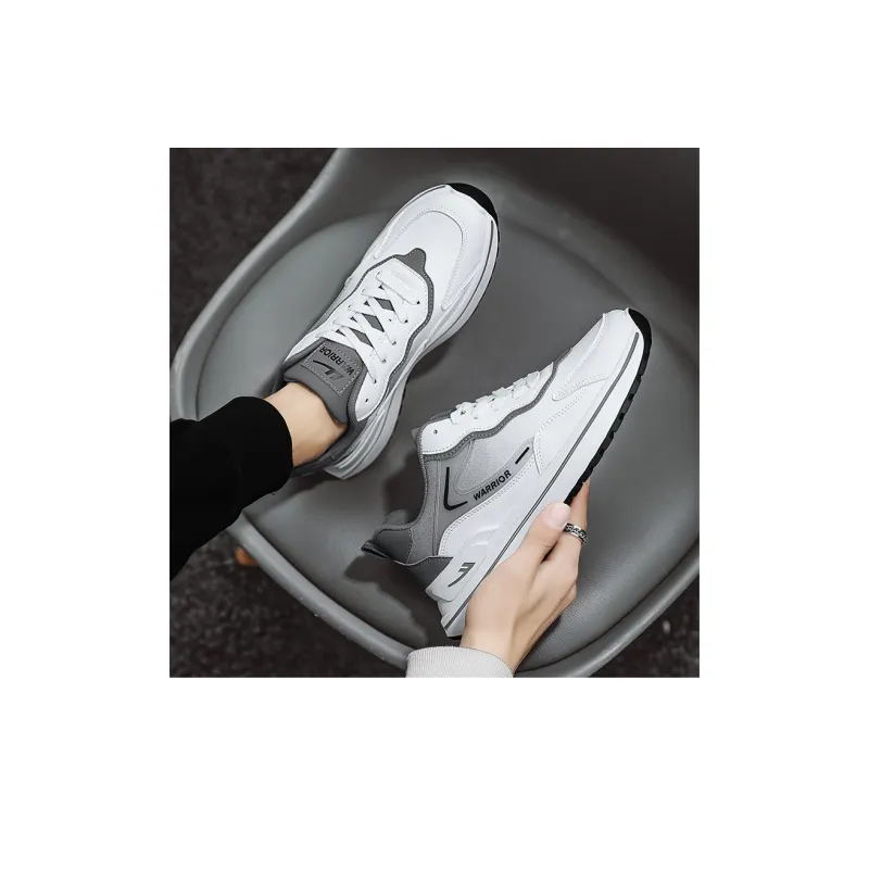 Warrior Cushioning Anti Slip And Wear Resistant Height Increasing Low Top Chunky Sneakers Men's White Gray-7