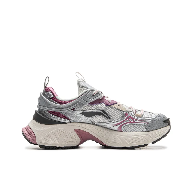 LiNing Star Cushioning Abrasion Resistant Breathable Low Top Chunky Sneakers Women's Silver White Purple-1