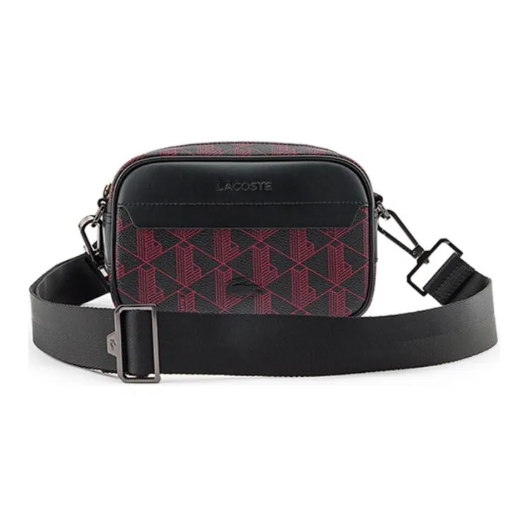 LACOSTE PVC Shoulder Bag, Crossbody Bag Regular Men's Black & Traffic Red-2