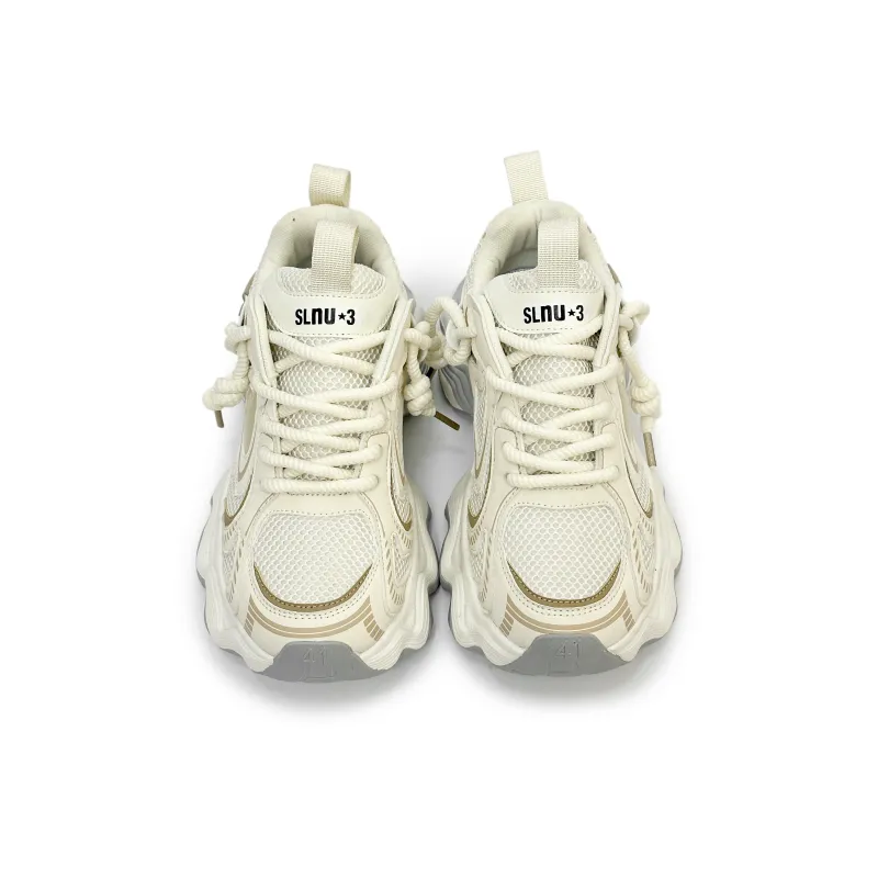 SLNU 3 Height Increasing Coverage Low Top Chunky Sneakers Men's Beige-3