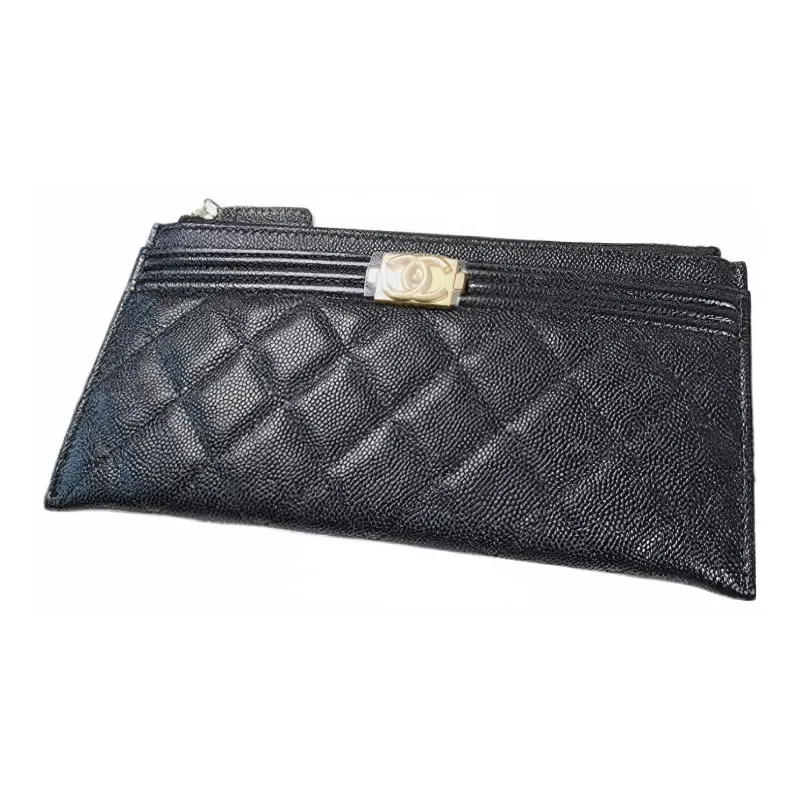 CHANEL Cow Leather Card Holder Wallet Clutches Women's Black-2