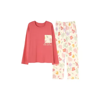 MADALLO Pajama Set Women's Dark Pink Leaves