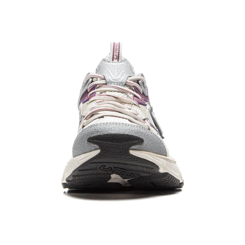 LiNing Star Cushioning Abrasion Resistant Breathable Low Top Chunky Sneakers Women's Silver White Purple-4