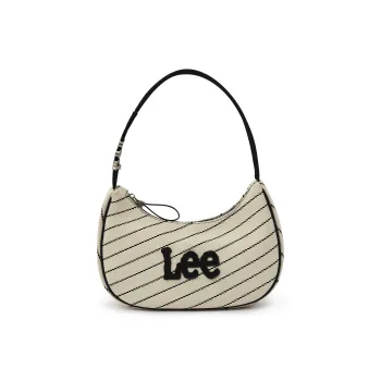 Lee Fabric+Artificial Leather Crescent Bag, Underarm Shoulder Bag Women's Ecru
