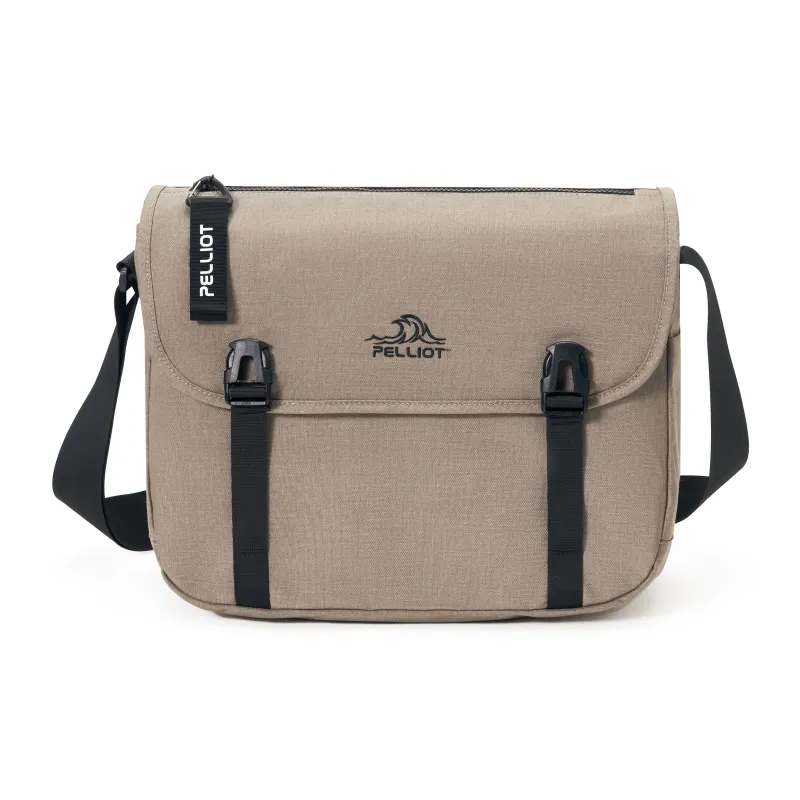 PELLIOT Nylon Messenger Bag, Shoulder Bag, Crossbody Bag Regular Unisex Obsidian Black/Palm Brown/Greige-3