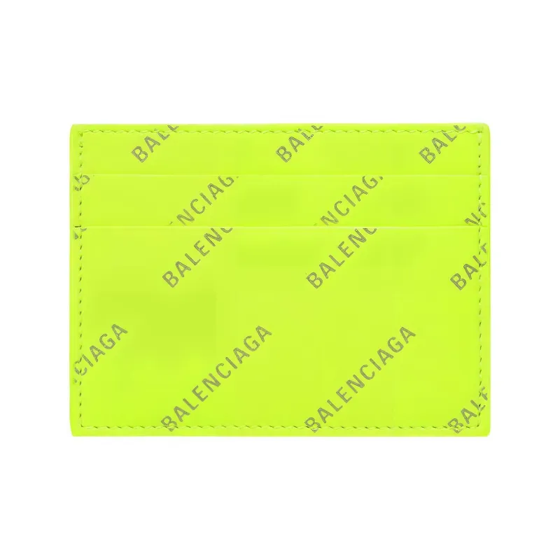 Balenciaga Calfskin Card Clip Card Holder Men's Neon Green/White-1