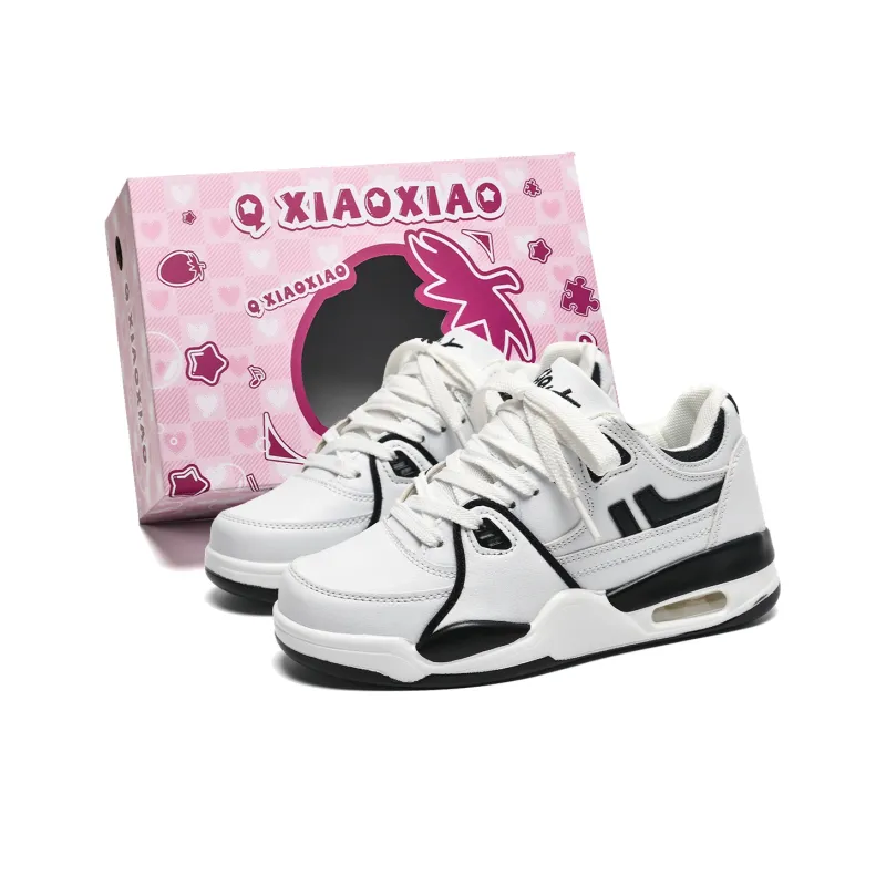 Circle Small Height Increasing Wear Resistant Breathable Slip Resistant Low Top Skateboard Shoes Unisex White-6