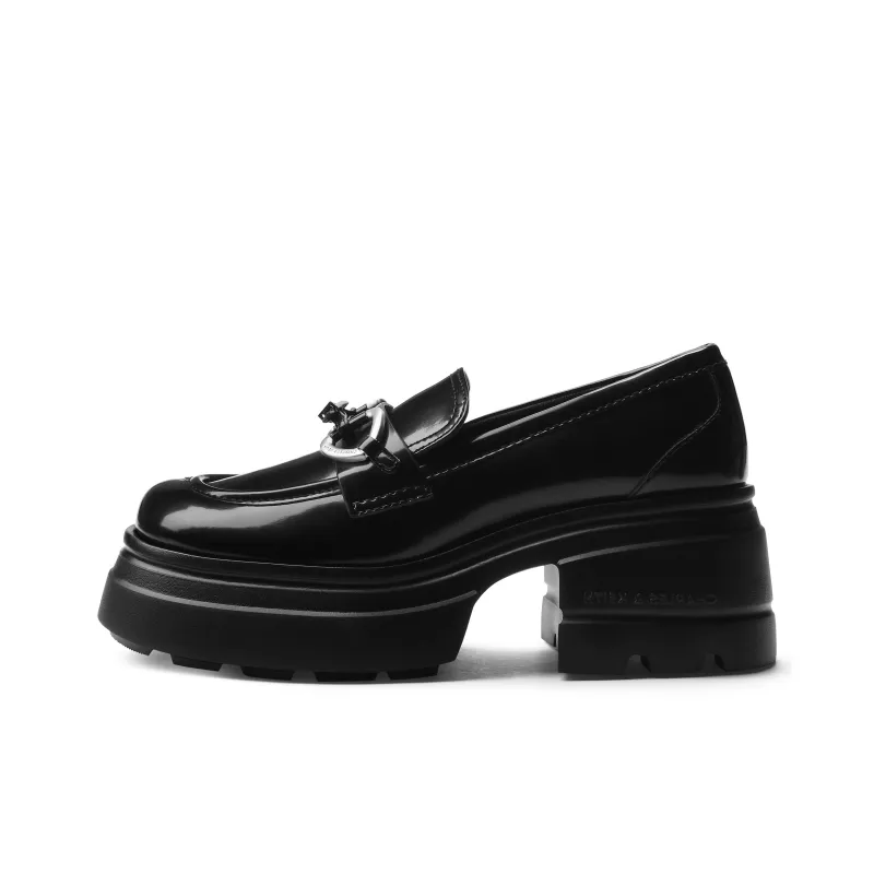 CHARLES&KEITH Small CK Gothic Lolita Style Loafers 7cm Women's Black Box Black/Bronze-0