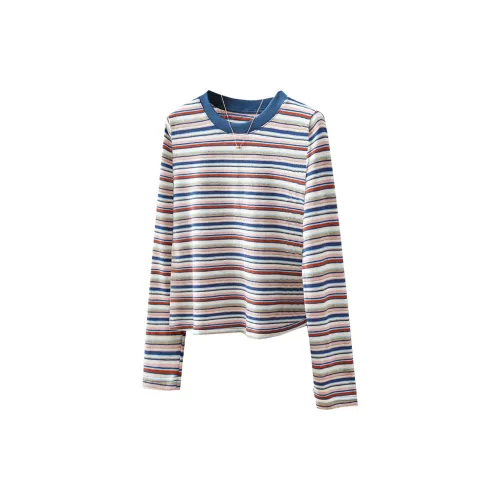 TOUCH T-Shirts Women's Blue/Pink Stripes