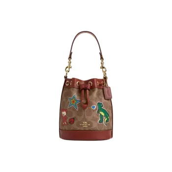 COACH Bucket Coated Canvas Bucket Bags Handbags Mini Women's Gold & Tan Multicolor