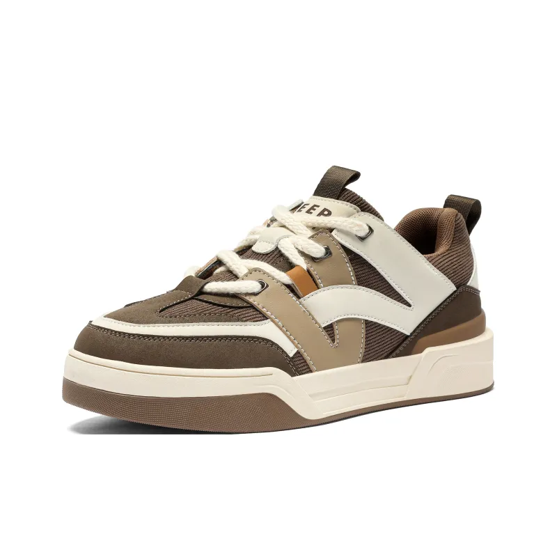 JEEP SPIRIT Coverage Wear Resistant Lightweight Breathable Height Increasing Low Top Skateboard Shoes Men's Cuban Brown-2