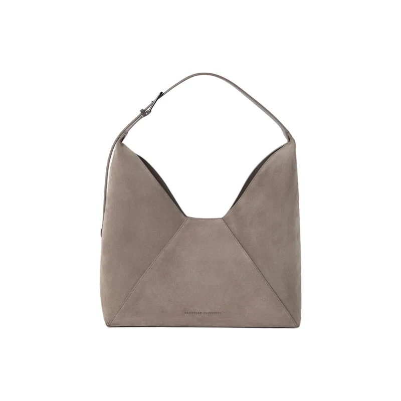Brunello Cucinelli Suede Calfskin Water Dumpling Bag, Handbag, Shoulder Bag Women's Dark Gray-0