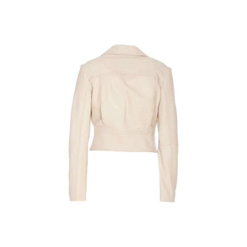 PINKO Cropped Zipped Leather Biker Jacket-1