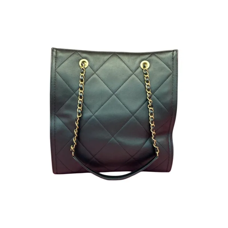 CHANEL Leather & Metal Tote Bag, Shopping Bag, Handbag, Shoulder Bag Women's Black-1