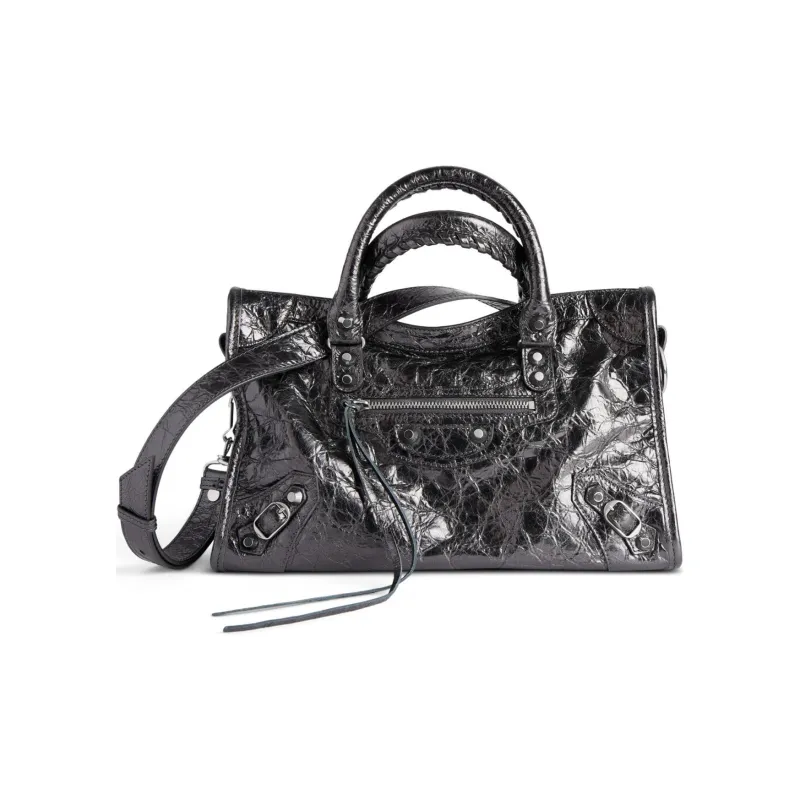 Balenciaga Le City Small Bag In Steel Grey Metallized Arena Lambskin Shiny Silver Hardware Steel Grey-2