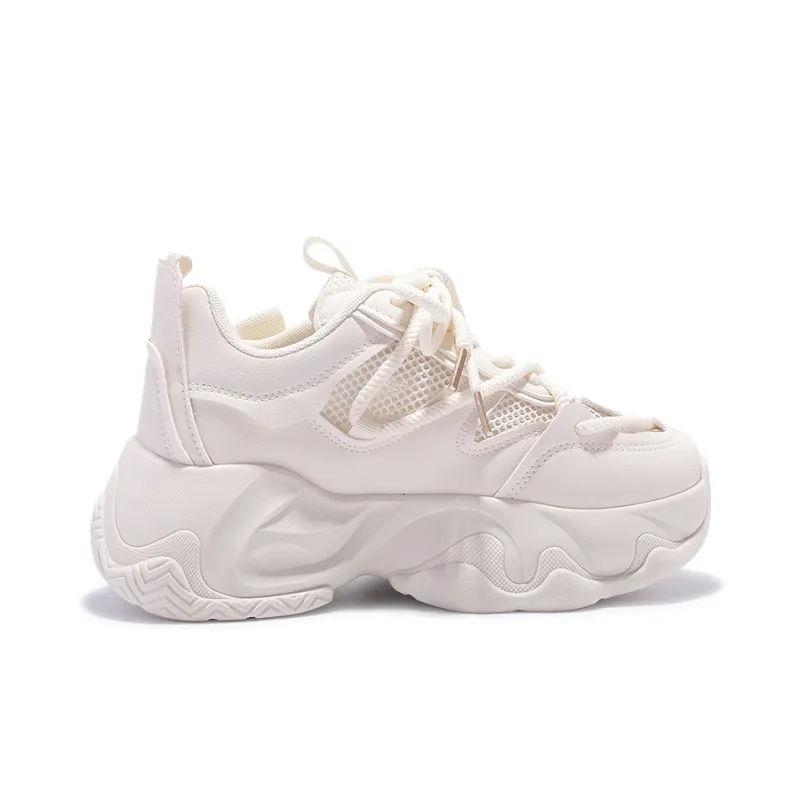 SNXR Anti-Slip Wear-Resistant Waterproof And Breathable Low-Top Chunky Sneakers Women's Beige-87