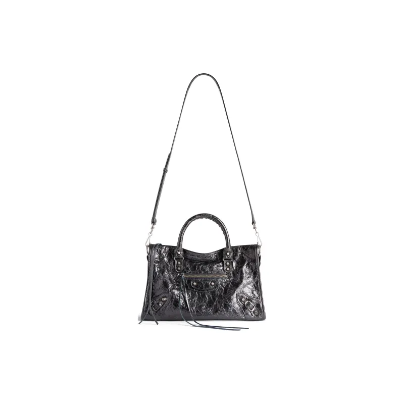 Balenciaga Le City Small Bag In Steel Grey Metallized Arena Lambskin Shiny Silver Hardware Steel Grey-1