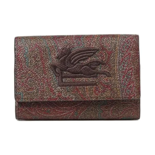 ETRO Coated Cotton With Smooth Calfskin Key Pouch Men's Red Brown
