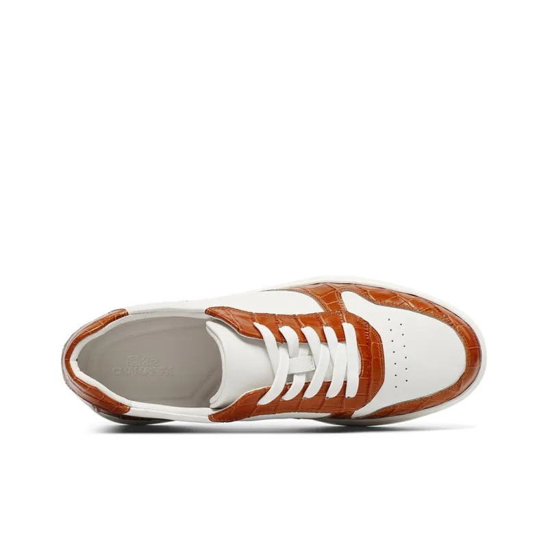 He Jinchang Slip Resistant Cushioning Wear Resistant Balance Low Top Skateboard Shoes Men's White Brown-3