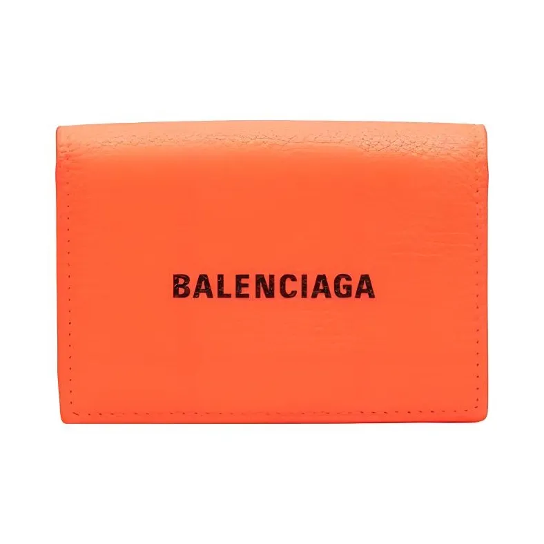 Balenciaga Cash Leather Card Clip Wallets Men's Orange-0