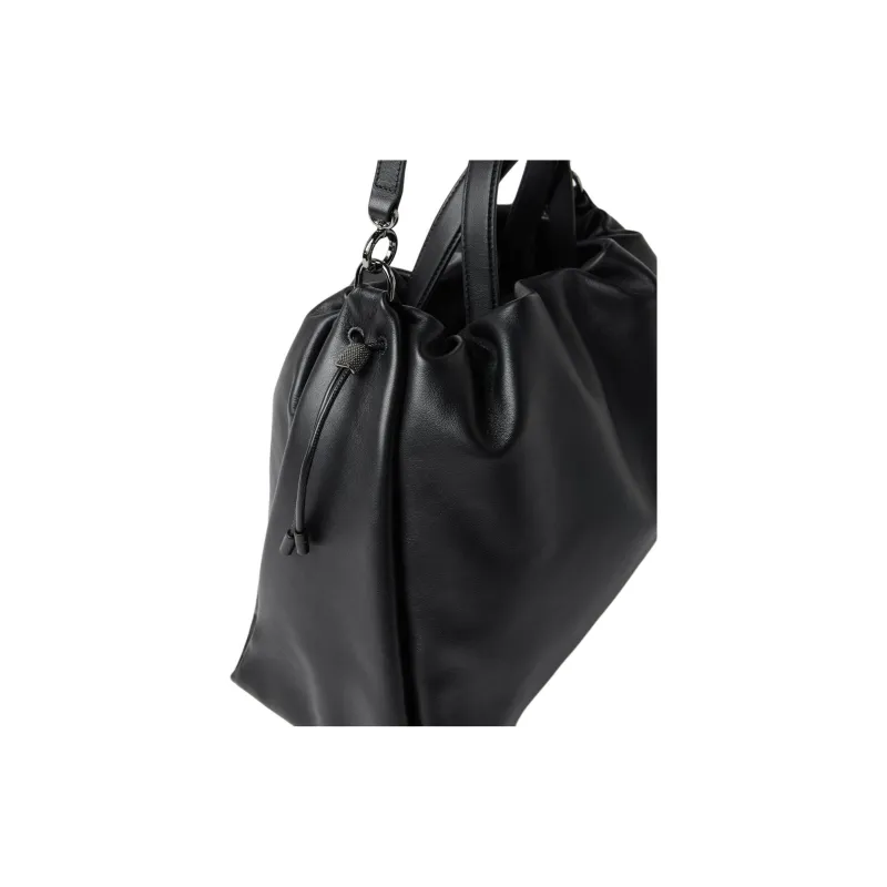 Brunello Cucinelli Soft Leather Bucket Bag, Shoulder Bag, Crossbody Bag, Handbag Tubas Women's Black-2