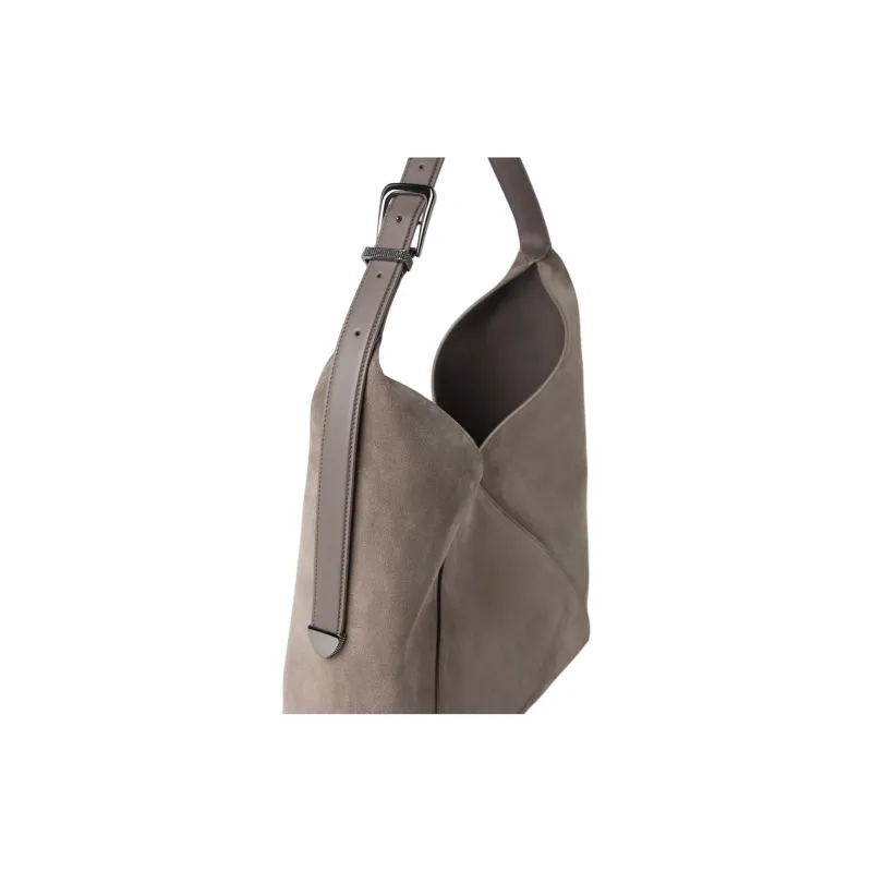 Brunello Cucinelli Suede Calfskin Water Dumpling Bag, Handbag, Shoulder Bag Women's Dark Gray-2