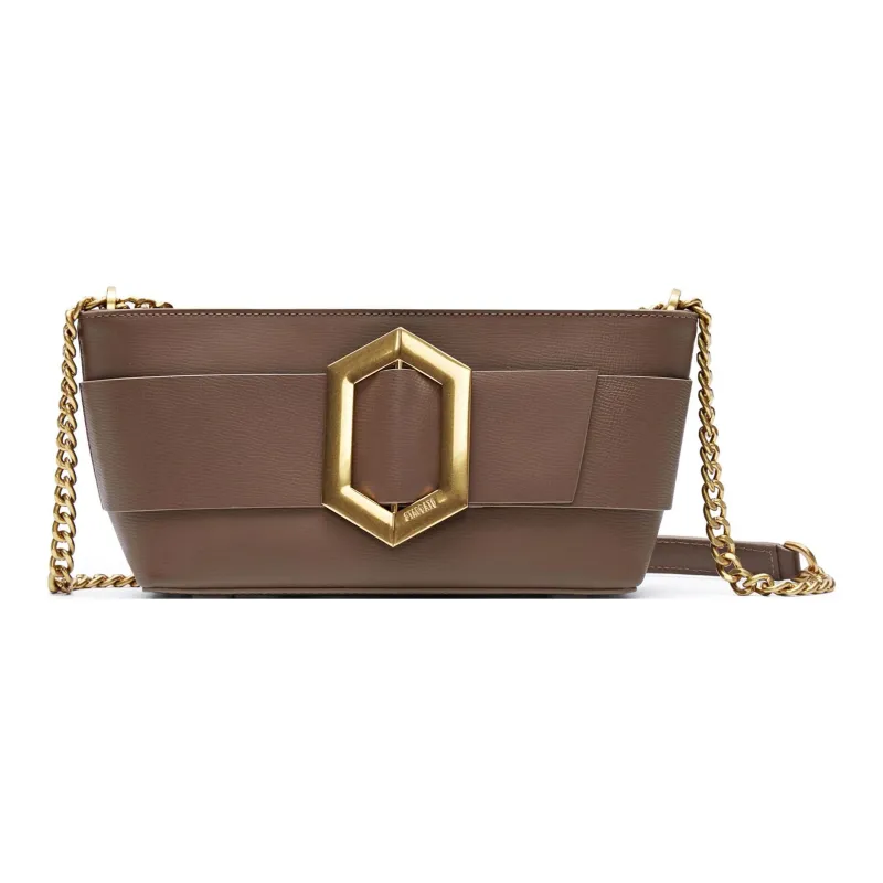 Staccato Cow Leather Shoulder Bag Medium Size Women's Vintage Coffee/Cream Beige-0