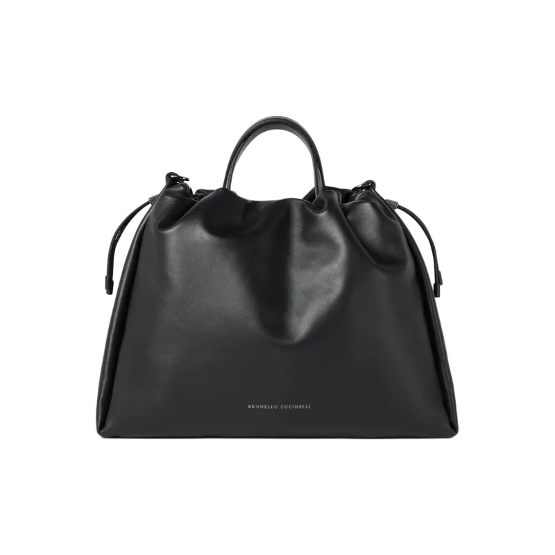 Brunello Cucinelli Soft Leather Bucket Bag, Shoulder Bag, Crossbody Bag, Handbag Tubas Women's Black-0