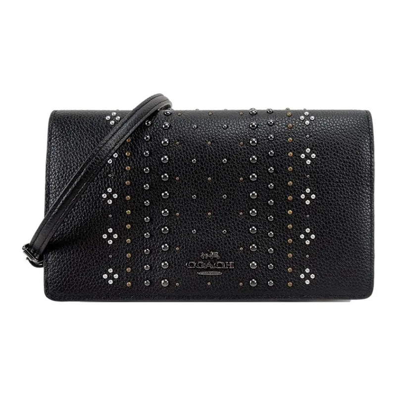 COACH Hayden Polished Pebbled Leather Envelope Bag Shoulder Bag Crossbody Bag Small Size Women's Black-1