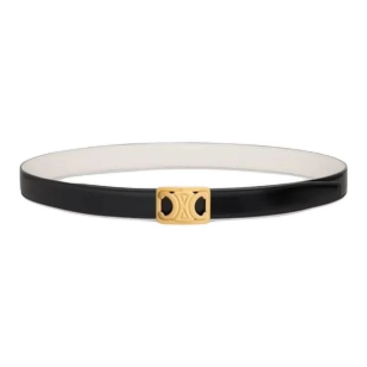 CELINE   Leather Belts Women's Black/White Width  2.5CM-0
