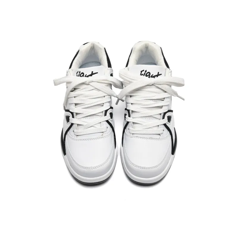 Circle Small Height Increasing Wear Resistant Breathable Slip Resistant Low Top Skateboard Shoes Unisex White-9