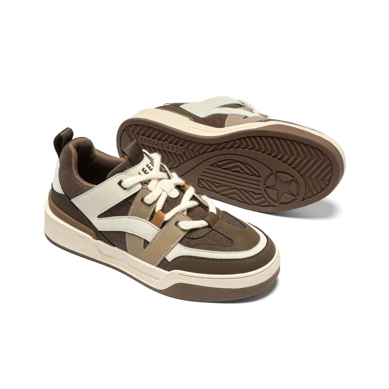 JEEP SPIRIT Coverage Wear Resistant Lightweight Breathable Height Increasing Low Top Skateboard Shoes Men's Cuban Brown-3