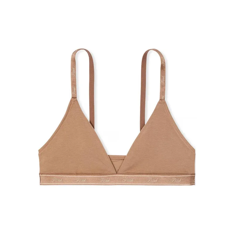 Victoria's Secret PINK Bralettes & Bra Tops Cotton Logo Triangle Bralette / Bra Women's Cocoa Latte-0