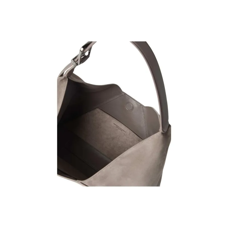 Brunello Cucinelli Suede Calfskin Water Dumpling Bag, Handbag, Shoulder Bag Women's Dark Gray-3