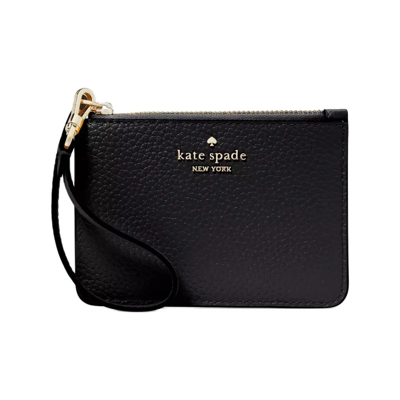 Kate Spade Litchi Grain Leather Card Holder Small Size Women's Black-0