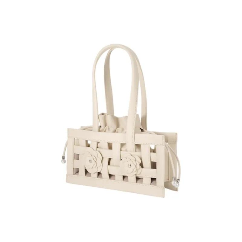 AJIDOU Cow Split Leather With Artificial Leather One Shoulder Handbag Medium Size Women's White-1
