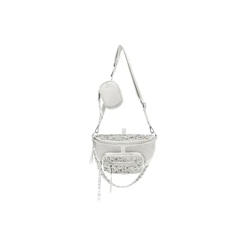 9.5in MADDEN Synthetic Fiber Shoulder Bag Crossbody Bag Women's Silver