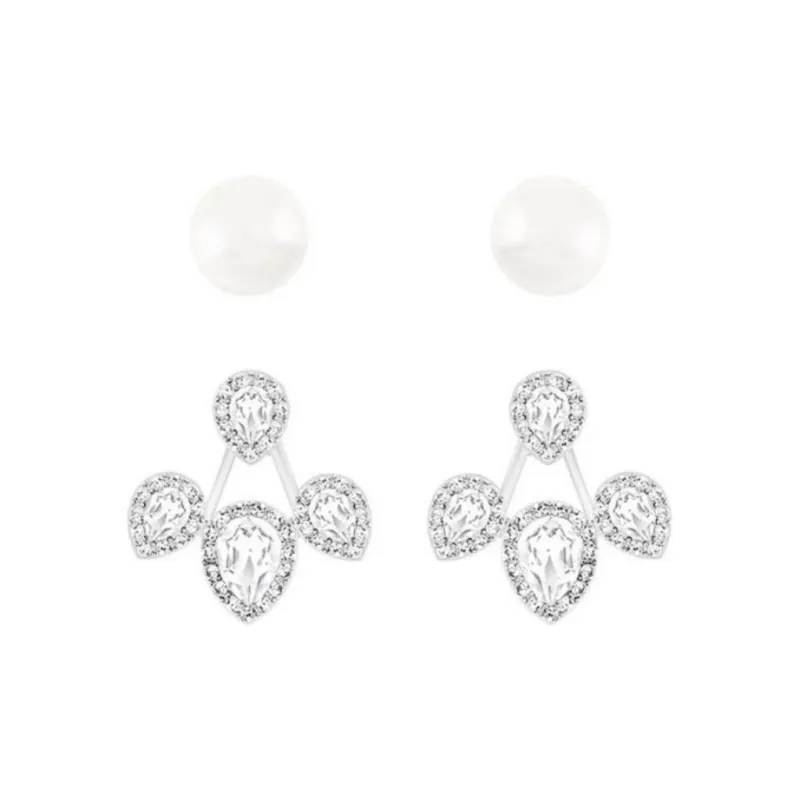 Swarovski Faux Crystal, Pearl, Alloy Earrings Women's Silver-0