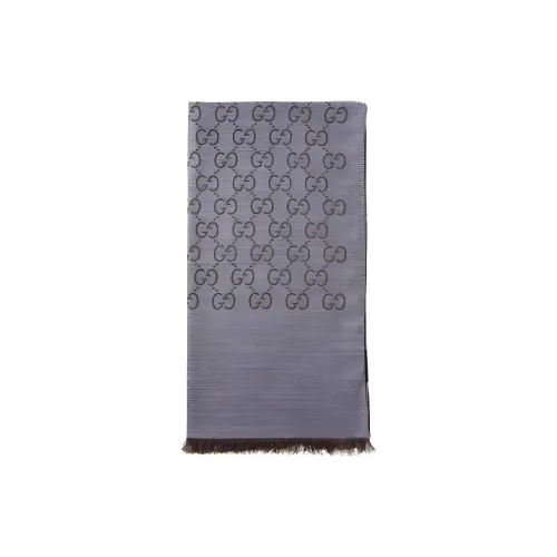 GUCCI Women's GG Logo Wool Silk Scarf 'Dark Gray'