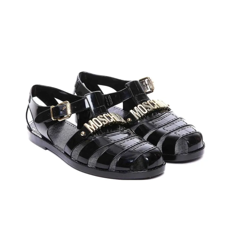 MOSCHINO Logo Lettering Round Toe Sandals-4