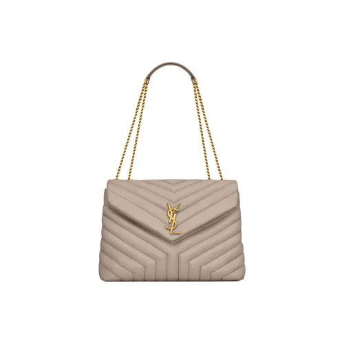 SAINT LAURENT LOULOU Calfskin Portable Crossbody Bag Shoulder Bag Medium Size Women's Taupe