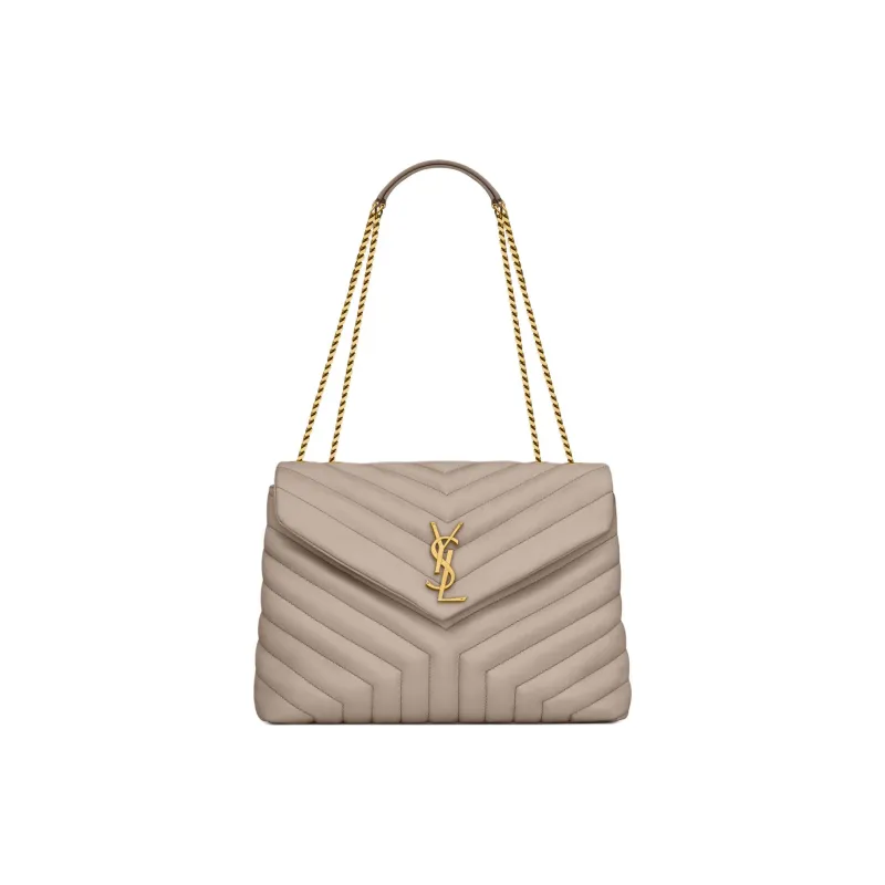 SAINT LAURENT LOULOU Calfskin Portable Crossbody Bag Shoulder Bag Medium Size Women's Taupe-0