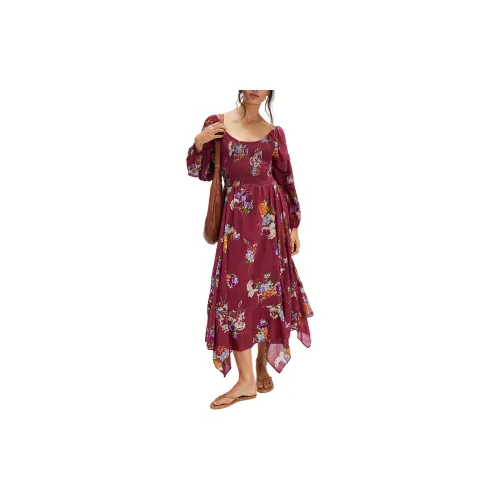 FREE PEOPLE Long-Sleeved Dresses Women's Earth Red Combo