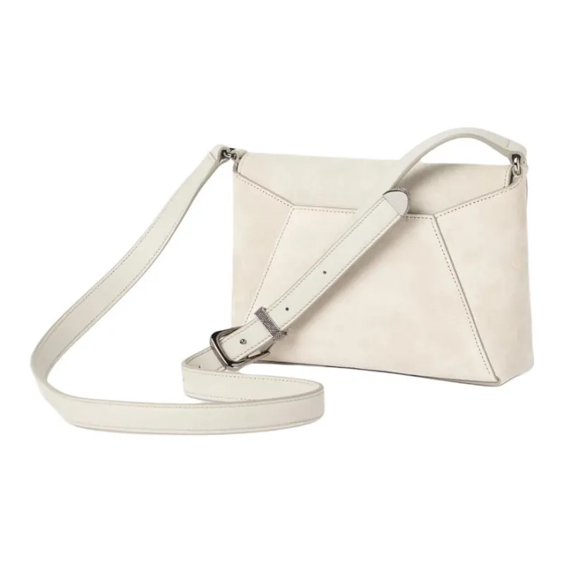 Brunello Cucinelli Suede Calfskin Envelope Bag, Shoulder Bag, Crossbody Bag Women's Light Gray-1