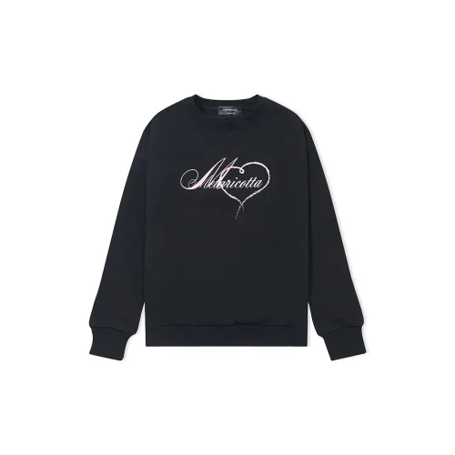 METARICOTTA Minimalist Style Loose Fit Crew Neck Fleece Lined Hoodies & Sweatshirts Unisex Black