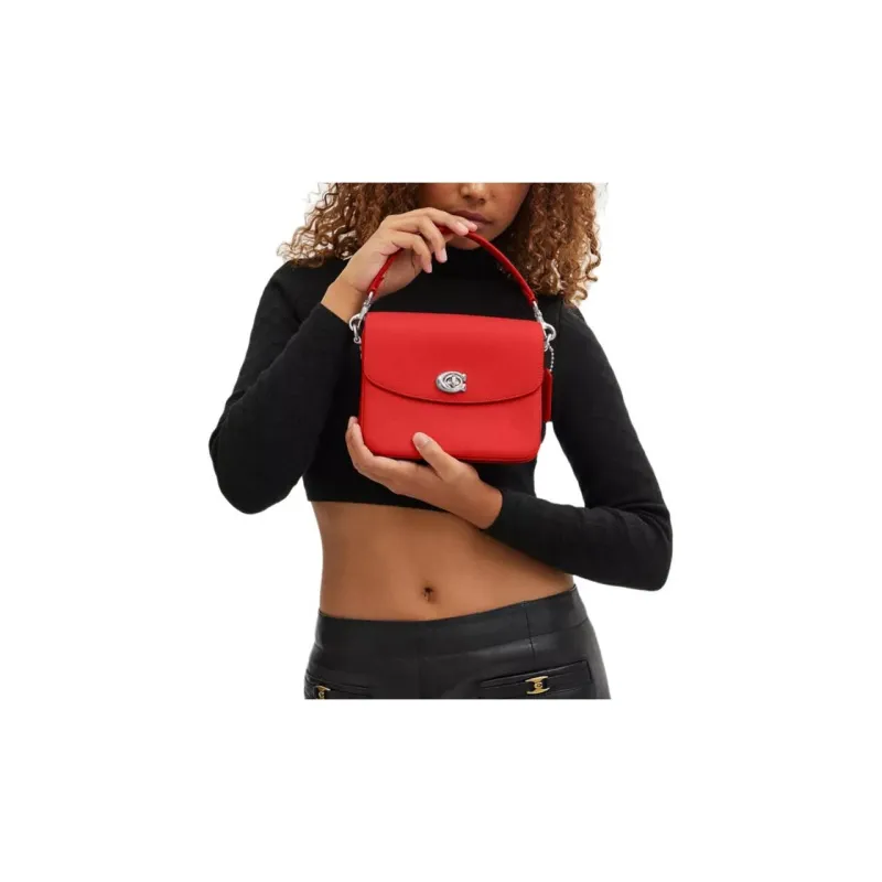 COACH Cassie Polished Pebbled Leather Small Square Bag Handbags Shoulder Bag Crossbody Bag Small Size Women's Red-6